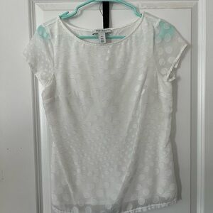 White House Black Market Polka Dot Blouse with Aqua Accents